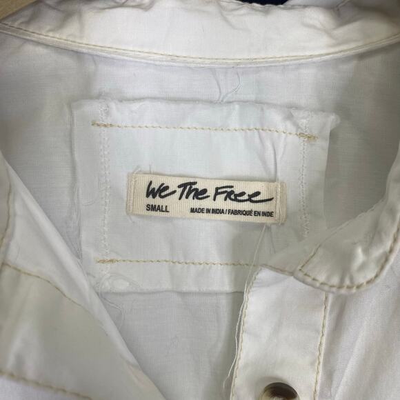WE THE FREE Happy Hour Button Up Shirt Womens S White Boxy Oversized Puff Sleeve - Picture 3 of 11